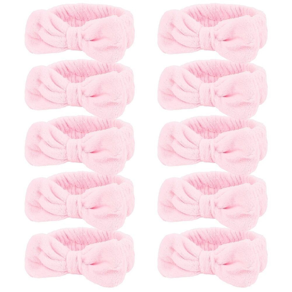 9264 10 Pack Spa Headband for Washing Face Pink Skincare Headbands Bulk